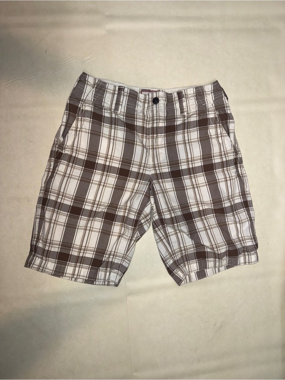 Express Brown and White Plaid Flat-Front Men's Shorts